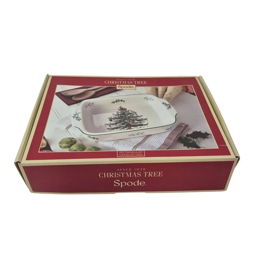 Spode Christmas Tree Rectangular Handled Dish S3324-A10 NIB 12 x 9.5 in Holiday - Picture 7 of 10